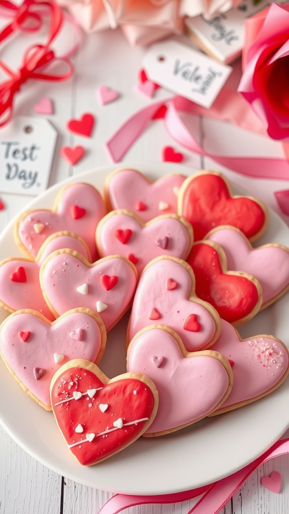 Heart-shaped cookies decorated for Valentine